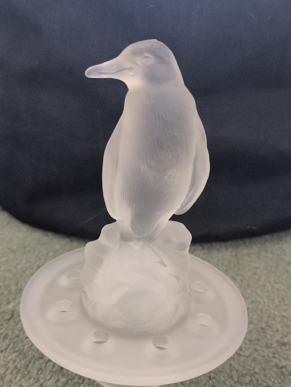 1930Art Deco Penguin by Libochovice Frosted Glass Flower Frog Centrepiece Czech